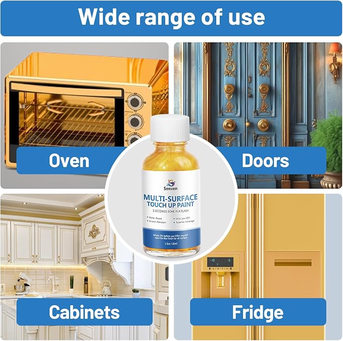 SENVEN Liquid Gold Leaf Paint High Gloss Multi Surface Rich Gold Paint for Metal, Wood, Plastic, Canvas, Appliance, Furniture Scratch Repair & Art Handcrafts 30ml/1.5oz Fast Drying Acrylic Metallic Finish