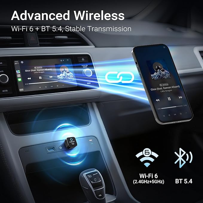 MINIX CA525 Mini Wireless CarPlay & Android Auto Adapter, 2026 Upgraded 2-in-1 Wired to Wireless Dongle, One-Button Switch, Plug & Play USB-A/C, WiFi 6 & Bluetooth 5.4, iOS 10+ & Android 11+