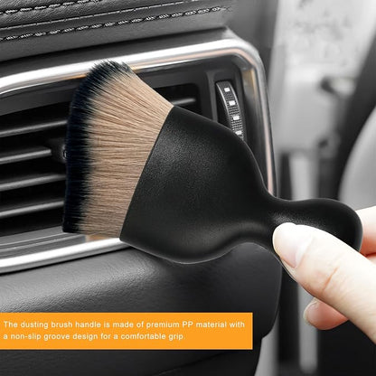 2 PCS Car Interior Detailing Brush, Curved Car Interior Cleaning Brush with Ultra Soft Bristles & Dust Cover, Scratch-Free Auto Dusting Brushes for Dashboard AC Vent Leather (Brown & Black)