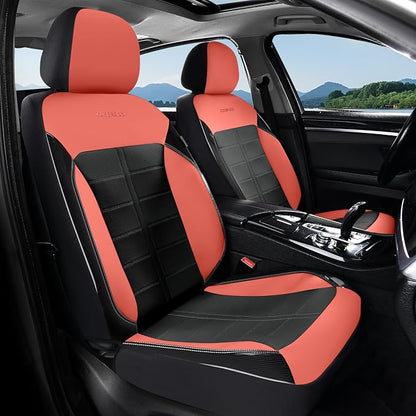 Coverado Seat Covers, Car Seat Covers Front Seats Faux Leather Automotive Seat Covers Luxury Waterproof Car Seat Cover Protectors Universal Fit for Most Cars SUV Trucks, Red&Black