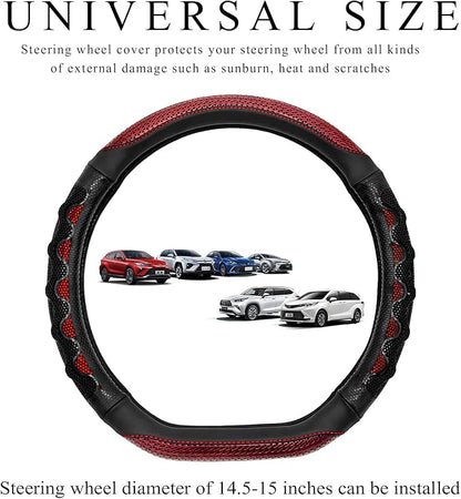 Car Steering Wheel Cover, 15 Inch Anti-Slip Steering Wheel Cover Protector with 3D Honeycomb Design, Universal Steering Wheel Covers for Cars Truck SUV, Car Accessories (Red)