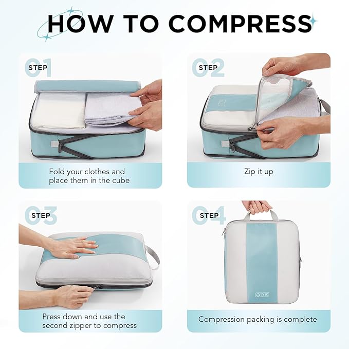 OlarHike 10-Pack Compression Packing Cubes for Travel Essentials,Compressible Expandable Packing Cubes for Suitcase,Luggage Garment Bags for Travel,Handy Helper for Organizing Clothes(Blue Gray)