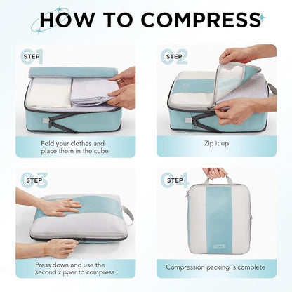 OlarHike 10-Pack Compression Packing Cubes for Travel Essentials,Compressible Expandable Packing Cubes for Suitcase,Luggage Garment Bags for Travel,Handy Helper for Organizing Clothes(Blue Gray)