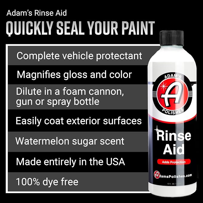 Adam's Polishes Rinse Aid 16oz - Enhances Gloss, Slickness, Color - Use With Foam Gun or Foam Cannon - Ceramic Coating Silica Infused Complete Vehicle Protectant and Exterior Sealant