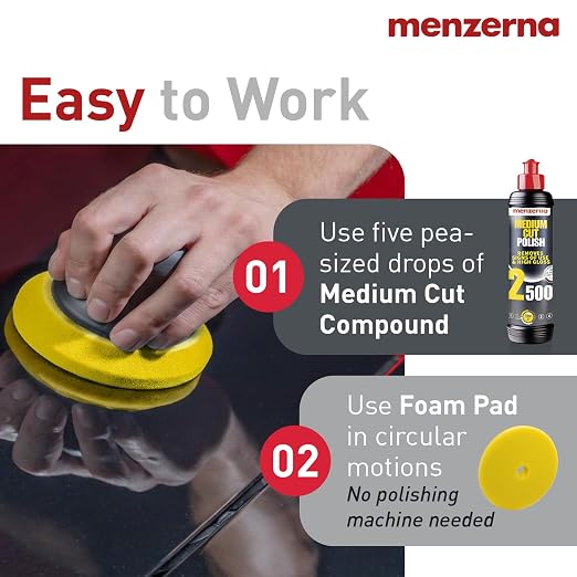 menzerna Medium Cut Polish 2500" I Abrasive Polishing Compound for Medium Scratches and Signs of Use I Buffing and Polishing Compound for Scratch Repair & a Glossy Finish I Silicone Free I 8 fl oz.