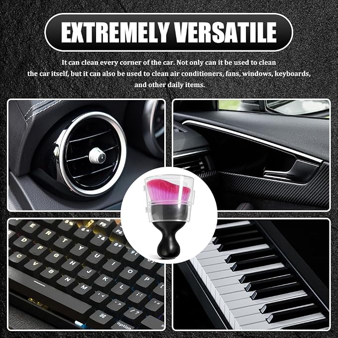 Car Detailing Brushes, Car Cleaning Brush, Auto Interior Soft Bristles Curved Cleaning Brush, Auto Detailing Dusting Tool Universal for Dashboard Air Conditioner Vent Computer (Black Purple)