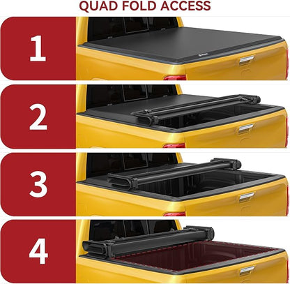 YITAMOTOR Soft Quad Fold Truck Bed Tonneau Cover Fits for Chevy Silverado/GMC Sierra 1500 2007-2026, Fits for Chevy Silverado/GMC Sierra 2500 3500 HD 2007-2019 with 6.6 ft Bed