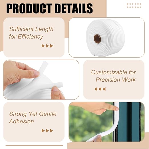 DERTE 1 Roll 1/2 Inch x 54 Yards White Automotive Foam Tape Repair Soft Edge Foam Masking Tape for Car Truck Door Jams Paint Sealing Car Wheel Hub Overspray Protection