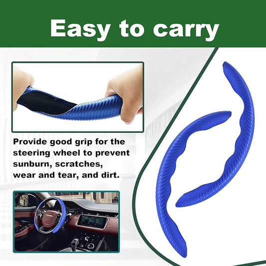 2pcs Carbon Fiber Anti-Skid Steering Wheel Cover, Anti-Skid Steering Wheel Cover/Segmented Steering Wheel Protector/Car Interior Accessories for Men/Women - Durable(Blue)