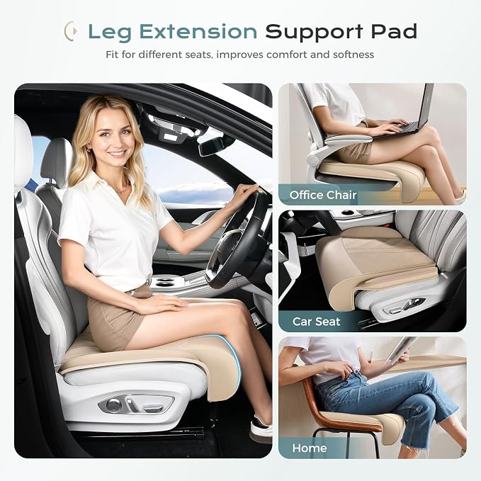 Coverado Car Seat Leg Extender Support Cushion, Leg Rest Cushion for Driver Seat, Universal Car Seat Leg Support, Leather Car Seat Cushion, Waterproof Leg Extension Pad for Long Driving (Update,Beige)