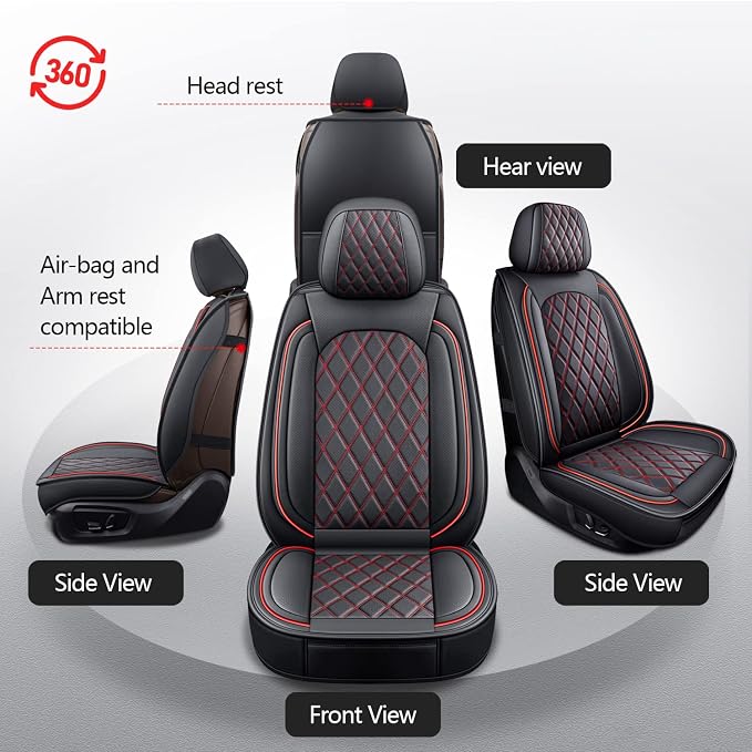 MIROZO Ram Seat Covers Full Set –Waterproof Truck Seat Covers Leather Car Seat Protector Fits 2009-2026 Ram 1500/2500/3500 Crew Quad Regular Cab Pickup with Split Flat Bench 40/60,Black and Red