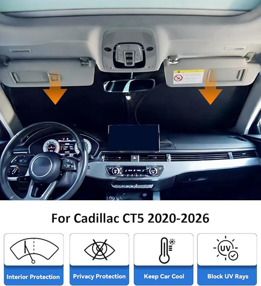 Windshield Sun Shade Custom-Fit for 2020-2026 Cadillac CT5 | Front Window Sun Visor Protector & Heat Shield, 240T Sunshade Protection Blocks UV Rays, Car Accessories