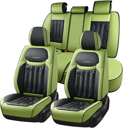 Coverado Full Set Car Seat Covers, Nappa Leather Seat Covers for Cars 5 Seats, Waterproof Car Seat Protector, Universal Fit for Most Sedans SUV Pick-ups Trucks, Green&Black