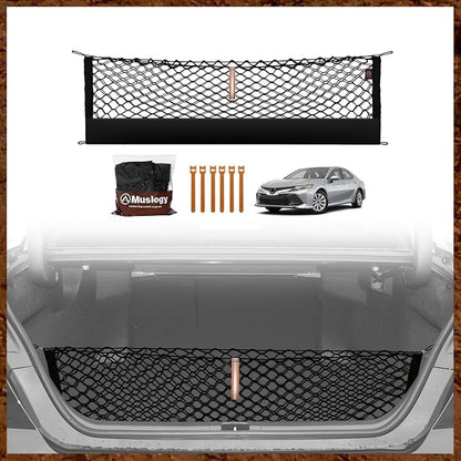 Muslogy Truck Bed Cargo Net Trunk Netting Compatible with 2018-2025 2026 Toyota Camry Accessories, Pickup Cargo Organizer SUV Sedan Storage Net w/Heavy Duty Carabiners