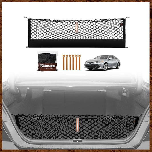 Muslogy Truck Bed Cargo Net Trunk Netting Compatible with 2018-2025 2026 Toyota Camry Accessories, Pickup Cargo Organizer SUV Sedan Storage Net w/Heavy Duty Carabiners