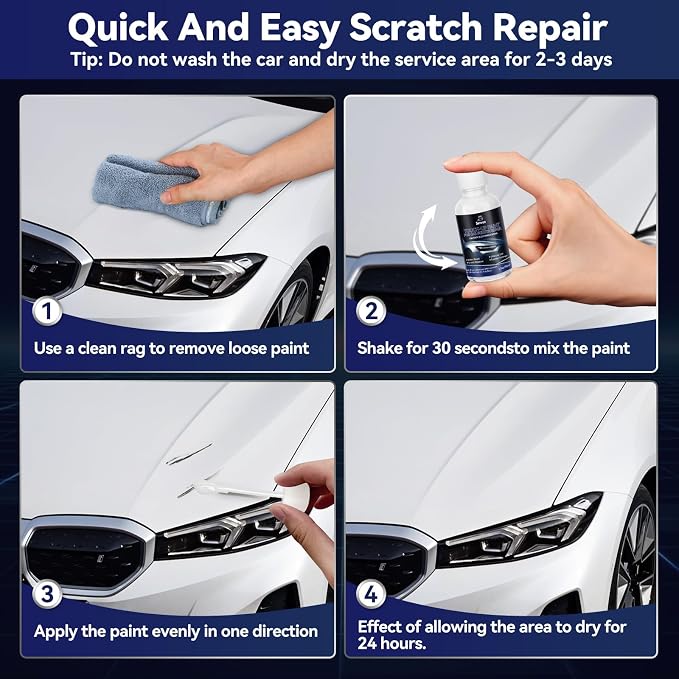 Car White Paint Touch Up Cars Scratch Repair for Vehicles, Rim High-Gloss White Paint Pen 30ML Quick Drying Automotive Scratch Repair, Non-toxic 1.5 oz Easy to Use