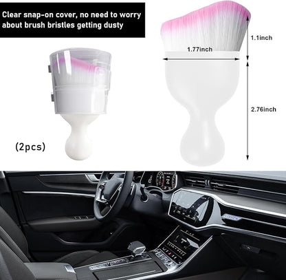 Ziciner 2 PCS Car Detailing Brush, Curved Soft Bristles Auto Removal Dust Collectors, Universal Vehicle Dashboard, Air Conditioner Vents etc Interior Cleaning Tool Accessory (White/White/Pink)