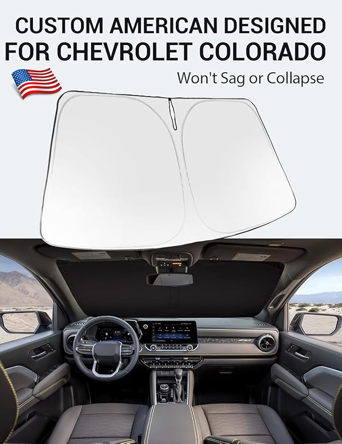 Proadsy Windshield Sun Shade Custom Fit Chevrolet Colorado Pickup Truck 2023 2024 2025 2026 4-Layer Foldable Front Sunshade Protector Sun Visor Blocks UV Rays Keep Car Cooler Accessories
