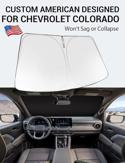 Proadsy Windshield Sun Shade Custom Fit Chevrolet Colorado Pickup Truck 2023 2024 2025 2026 4-Layer Foldable Front Sunshade Protector Sun Visor Blocks UV Rays Keep Car Cooler Accessories