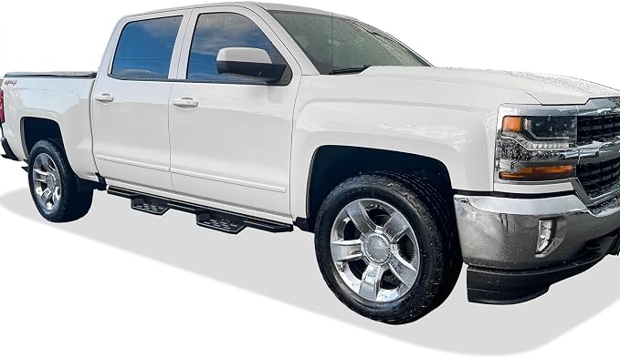 APS Stainless Steel Pocket Steps Running Boards Side Bars Compatible with Chevy Silverado GMC Sierra 2007-2018 Crew Cab & 2500 HD 3500 HD 2019 (Exclude 07 Classic)