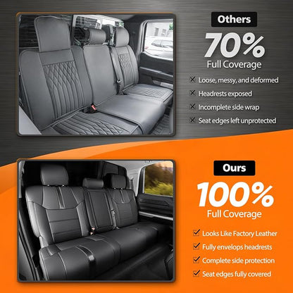 DrCarNow Super Cover Rear Seat Covers for Toyota Tundra 2014–2021 CrewMax (Rear Seats Only), Full Coverage Leather Seat Protectors for Tundra with Carbon Fiber, Truck Pickup Interior Accessories