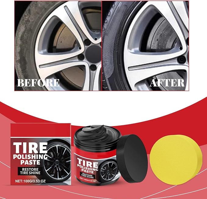 100g Auto Wheel Polishing Paste with Sponge Vehicle Tire Cleaning Polishing Product Car Tire Shine for Trucks Sedans RVs SUVs Collectors Dealers Shops Riders Shows Fleet Managers