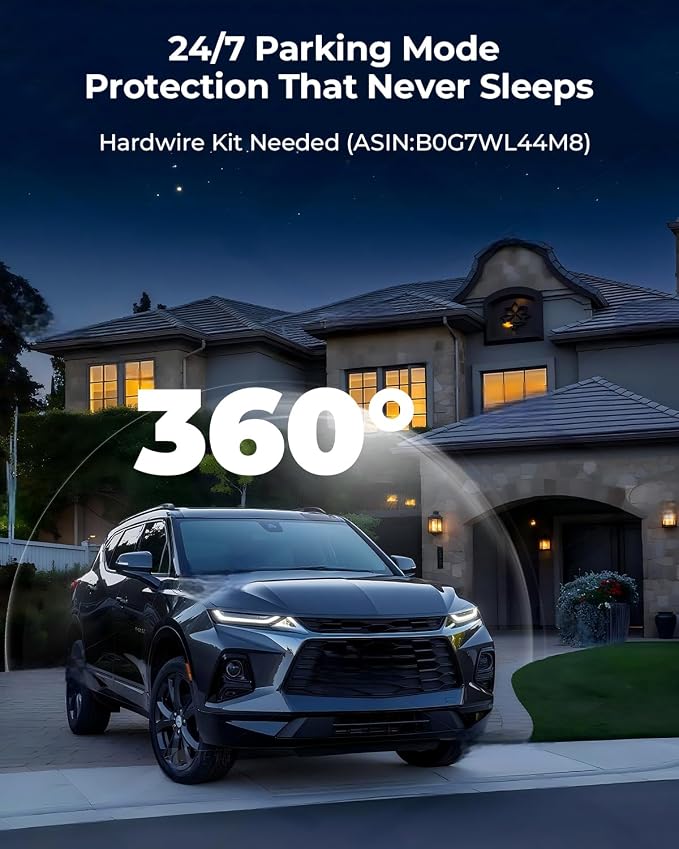 4K 360° Dash Cam, 4 Channel Dashcam Front and Rear Inside & Outside with WiFi, GPS, Parking Mode, Voice Control, Car Protection for Safer Driving, Teens, Road Trip, Travel, Family & Vanlife