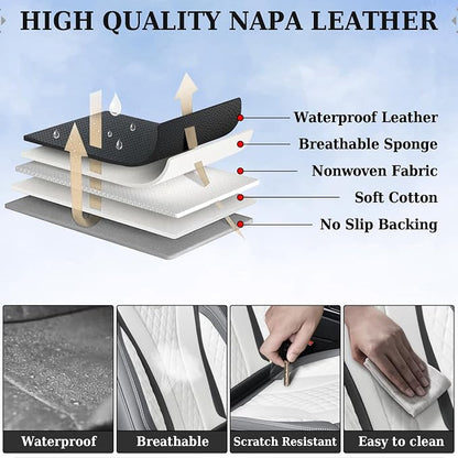 Coverado Rear Seat Covers, White Car Seat Cover, Back Seat Cover, 3-Pieces Luxury Car Seat Cushion, Leather Seat Cover Seat Protector Universal Fit Most Cars