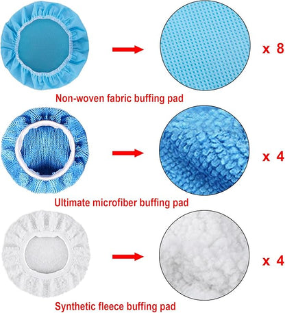 SIQUK 26 Pieces Car Polisher Buffing Pads 7 Inch Car Polishing Pad Kit Foam Polish Pads Wax Bonnets Polisher Buffer Attachment for Drill