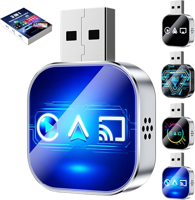 3-in-1 Car Adapter (2026 Model), 3 in 1 Adapter Plug and Play, Plug and Play, Stable Connection, No Delay for Car Play&Android Auto (D, for Android)