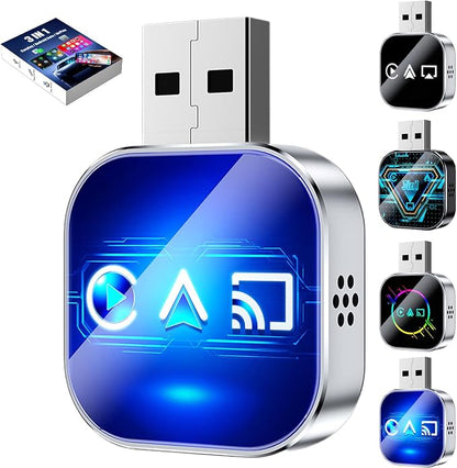 3-in-1 Car Adapter (2026 Model), 3 in 1 Adapter Plug and Play, Plug and Play, Stable Connection, No Delay for Car Play&Android Auto (D, for Android)