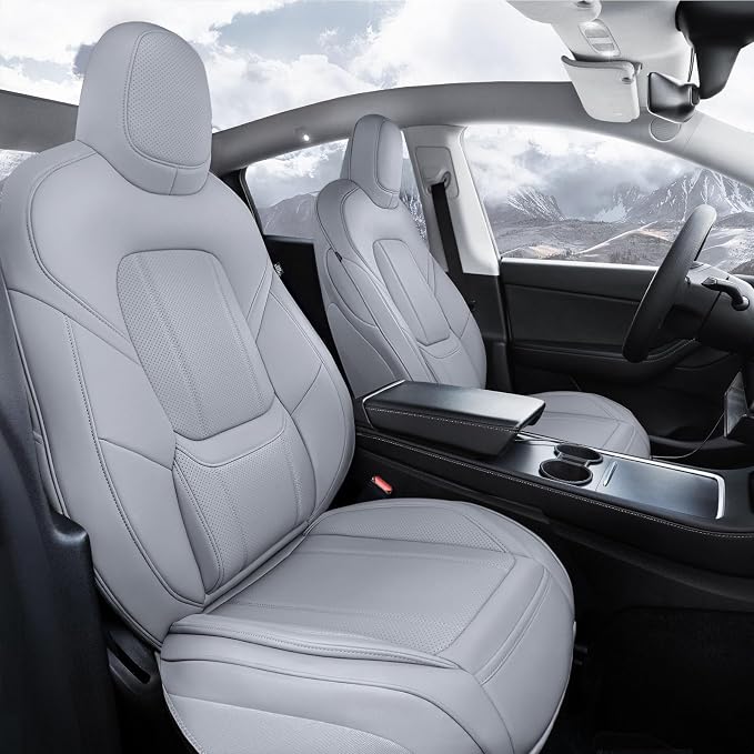 Coverland Custom SUV Car Seat Covers Front Seats for [2020-2025 Tesla Model Y] - Protector Car Seat Cover Water Resistant Leather Memory Form Back Support Seat Cushion [Front-Gray]