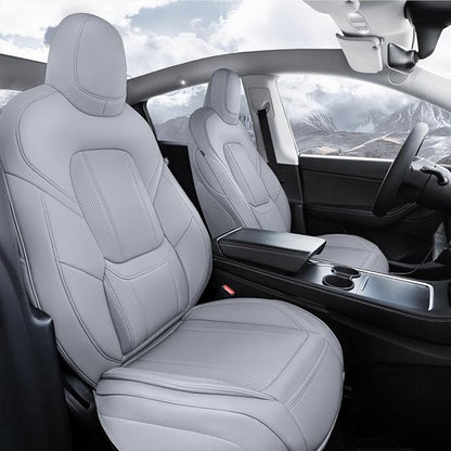 Coverland Custom SUV Car Seat Covers Front Seats for [2020-2025 Tesla Model Y] - Protector Car Seat Cover Water Resistant Leather Memory Form Back Support Seat Cushion [Front-Gray]