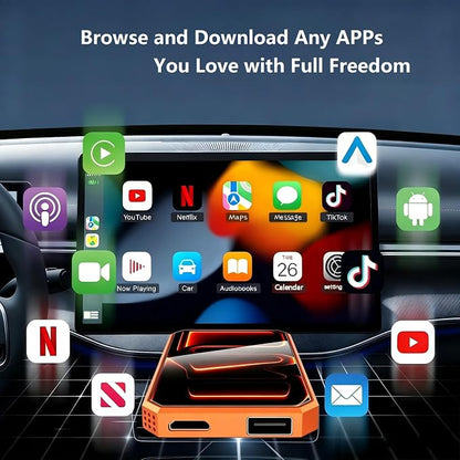 Wireless CarPlay Android Auto Adapter, Ai Magic Box with HDMI & USB Port, USB Flash Drive Playback and Screen Mirroring, Plug and Play Video Adapter for OEM Factory Wired CarPlay Vehicles