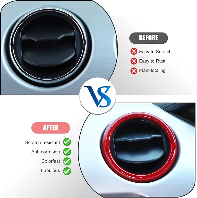 RT-TCZ Center Console Air Conditioner Outlet Vent Trim Cover Ring Interior Accessories for Ford Mustang 2015-2022,3PCS (Red)