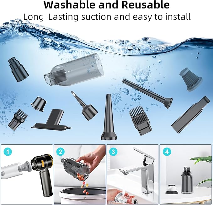 WINWEND Car Vacuum Cleaner High Power - 22000PA Portable Cars Vacuum 4 in 1 Compressed Air Duster & Air Blower & Pump Hand Held Vacuum Cordless with Brushless Motor for Car Home Office Black