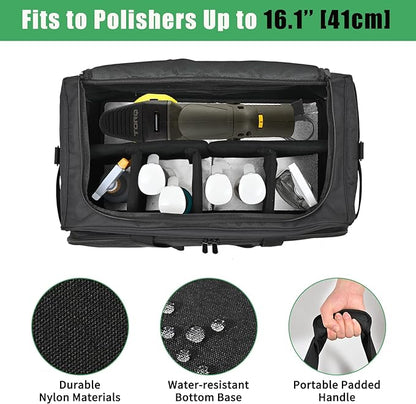 Large Car Detailing Bag, Cleaning Caddy with Lid and Handle for Auto Detailing Supplies, Car Cleaning Storage Trunk Organizer for Polisher and Vehicle Wash Tools, Black