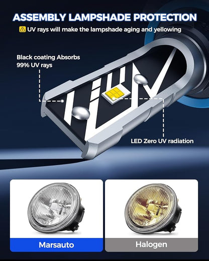 Marsauto H11/H16/H8 LED Fog Light Bulb Yellow, 14,000LM 3000K Amber H11 H16 H8 LED Bulb Yellow for Fog Lights or DRL, 70,000 Hours Lifespan, Play and Plug, Non-Polarity, Pack of 2