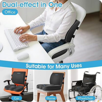 CushZone Seat Cushion, Lumbar Support Pillow with Adjustable Strap-Chair Cushions for Sciatica Pain Relief-with Washable Cover Memory Foam for Car, Travel and Wheelchair-Gray X-Large