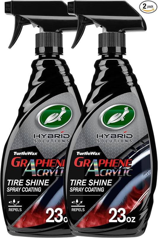 Turtle Wax Hybrid Solutions Graphene Acrylic Tire Shine Spray Coating, Long-Lasting Rich Black Shine, No-Sling, Water-Resistant Tire Dressing with UV and Dirt Repellent Protection, 23oz (Pack of 2)