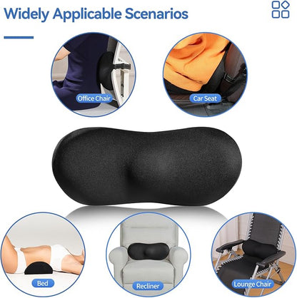 Lumbar Support Pillow for Car with Dual-Grip Stability System - Advanced Adaptive Memory Foam Back Pillow for Lower Back Pain Relief, Ergonomic Driving Seat & Office Chair Cushion, Black
