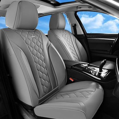 Coverado Car Seat Covers Front Seats, Gray Seat Covers, Breathable Perforated Design, Luxurious Diamond Leather Car Seat Cover, 2 Pack Car Seat Protector Front Seat Cover Universal Fit Most Cars