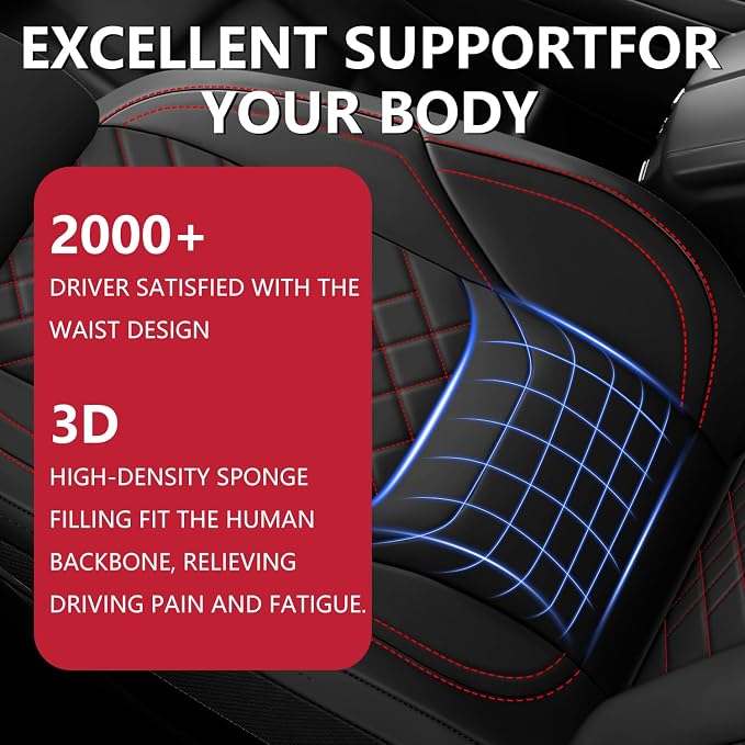 BABYBLU Chevy Silverado Seat Covers,Truck Seat Covers for Silverado GMC Sierra,Custom Fit 2007-2026 1500/2500HD/3500HD (Black & Red, Front Pair)