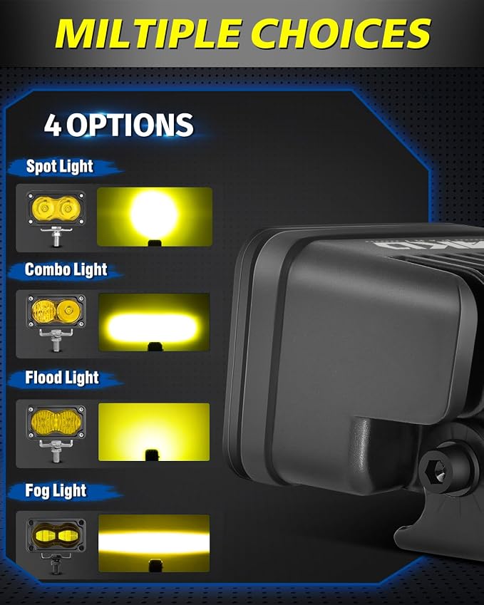 Yellow LED Pods 2Pcs 3" 40W CREE LED Low Beam Yellow Fog Lights | Small Off Road Driving Combo Light Pods Ditch Backup Chase Light Bars for Trucks Trailer Pickup Motorcycle UTV ATV SUV