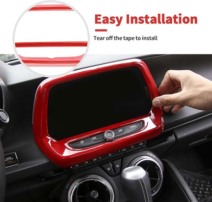 6PCS Full Set Interior Trim Kit Fit for 2016-2023 Chevy Camaro SS ZL1 3LT, Center Console Navigation GPS Screen Panel Frame Gear Shift Cover Trim(Red, for 8" Screen)