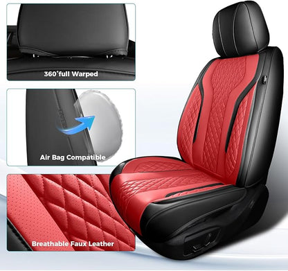 Leather Car Seat Covers Full Set, Breathable Faux Leather Seat Covers for Cars SUV Sedan Waterproof BlackRed