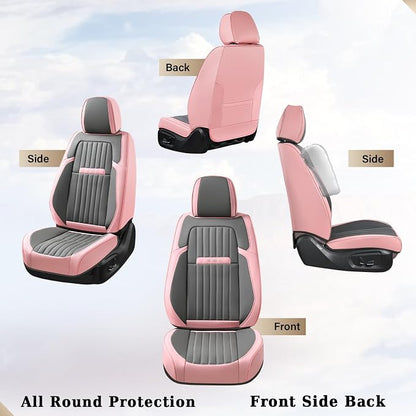 Coverado Car Seat Covers Front, Seat Covers for Cars, Waterproof 2-Pack Car Seat Cushions, Leather Carseat Seat Protectors, Universal Seat Covers Fit for Most Sedans SUV Pick-up Trucks(Pink&Grey)