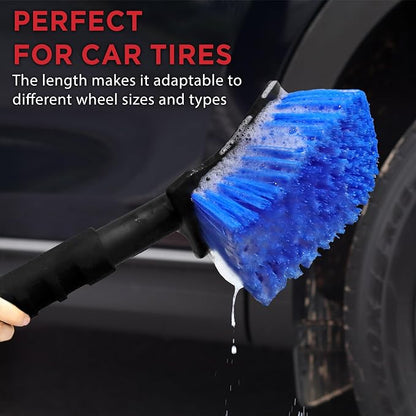 TAKAVU 17.5" Wheel Tire Body Brush Stiff Bristle - Gentle Car Wash Brush Long Handle for Safe Tire Sidewall & Wheel Cleaning - Scratch - Free Automotive Tool (Blue)