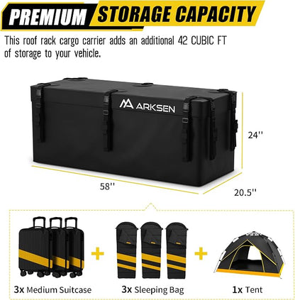 ARKSEN Hitch Cargo Carrier Bag with Lock for 24" x 60" Baskets Waterproof 16.4 Cubic Feet Large Capacity Luggage Storage (58" L x 20.5" W x 24" H) for Car Truck SUV RV or Trailer