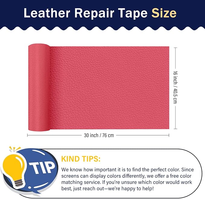 Zenyao Leather Repair Patch Tape - Self Adhesive Leather Repair Kit for Car Seat Furniture, Heavy Duty Vinyl Repair Patch for Couch Sofa, Waterproof Fix for Tears, 12x30 Inch Roll, Hot Pink
